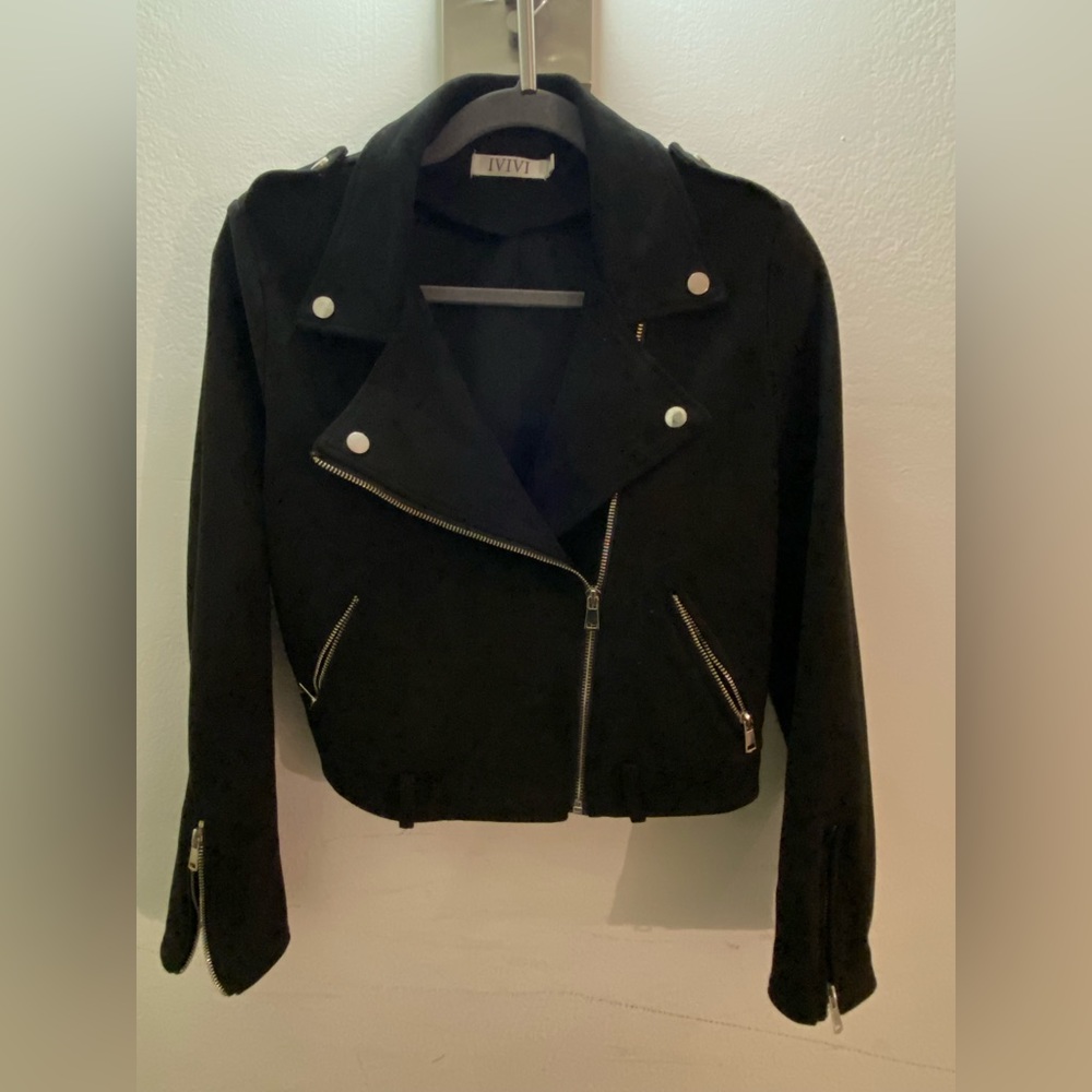 Black faux suede moto jacket - M